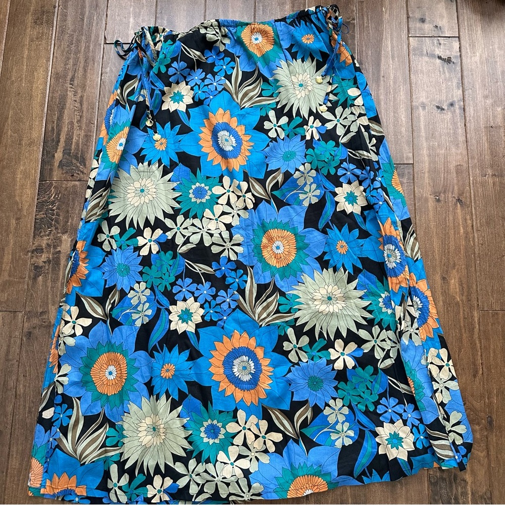 Rails Beech Azul Wildflower Lined 100% Cotton Beach Cruise Long Skirt EUC